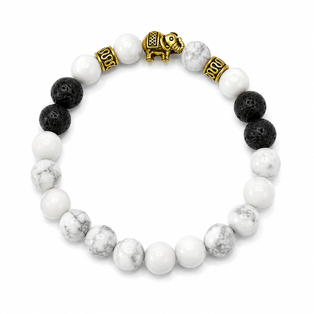Protection & Peace Bracelet — White Jade + Howlite + Lava Stone beaded bracelet