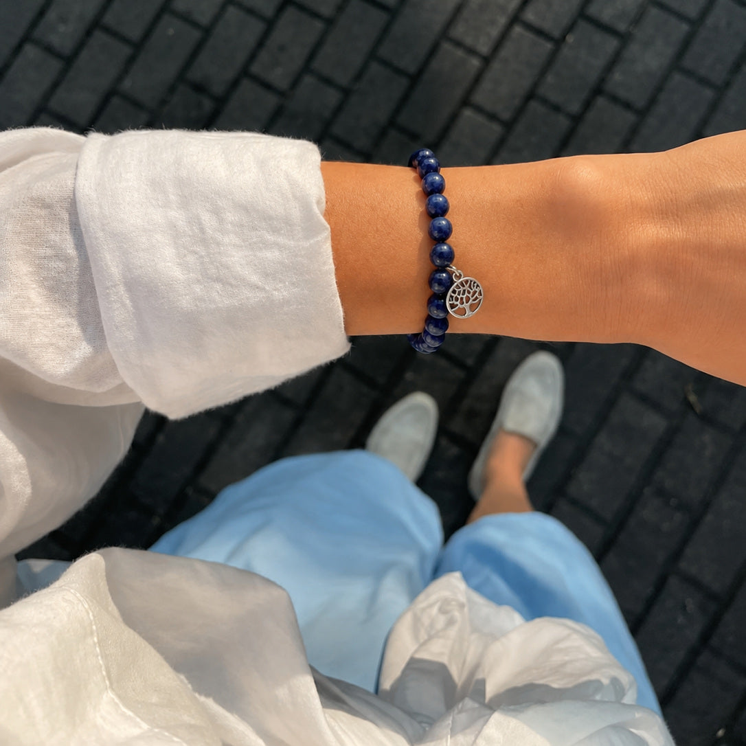 Lapis Lazuli Wisdom & Career Bracelet worn on the wrist