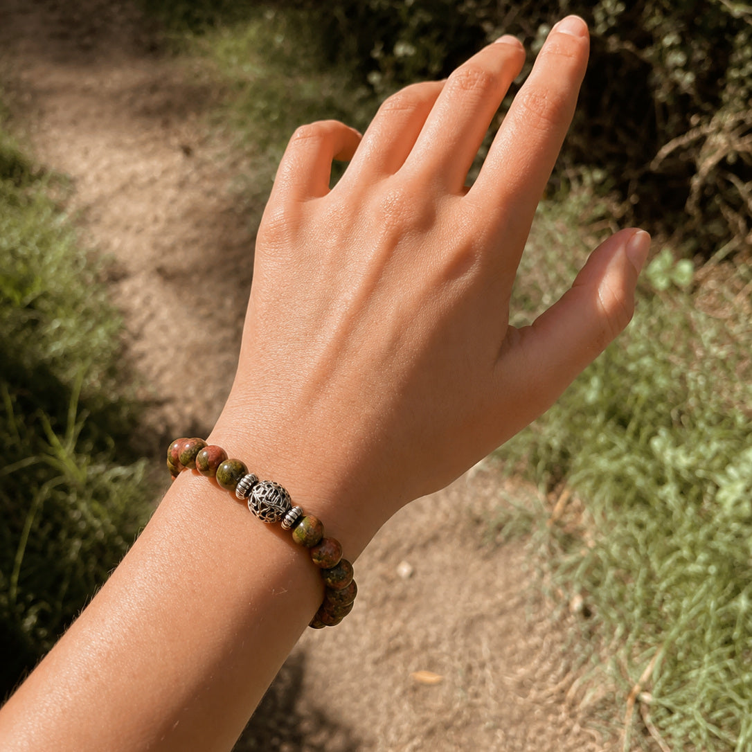 Unakite Balance & Growth Bracelet worn on the wrist