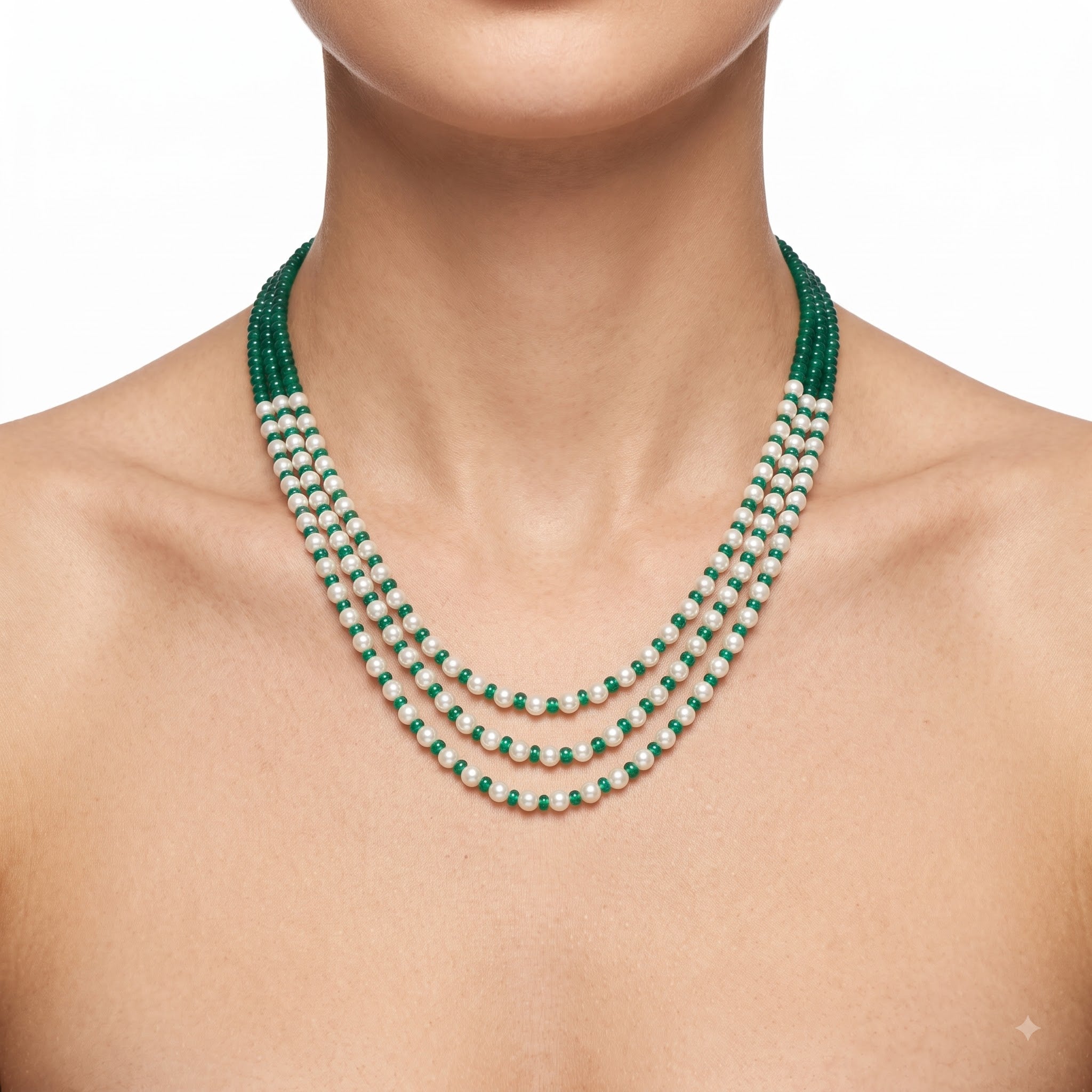 Green Onyx Pearl Three-Layer Necklace
