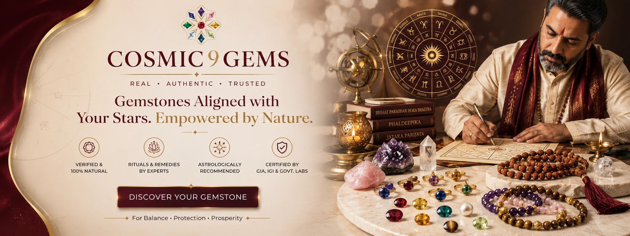 Cosmic 9 Gems - Gemstones aligned with your stars, empowered by nature. Astrologically recommended natural gemstones.